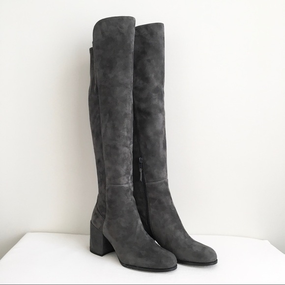 NEW Stuart Weitzman Alljack OTK Boots Slate Medium Gray Suede Sz 4.5M - Picture 3 of 8